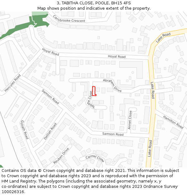 3, TABITHA CLOSE, POOLE, BH15 4FS: Location map and indicative extent of plot