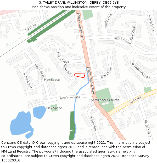 3, TAILBY DRIVE, WILLINGTON, DERBY, DE65 6YB: Location map and indicative extent of plot