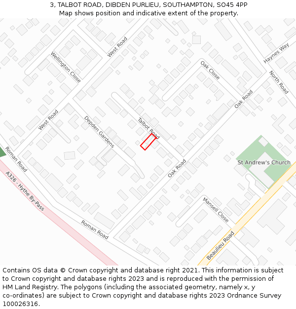 3, TALBOT ROAD, DIBDEN PURLIEU, SOUTHAMPTON, SO45 4PP: Location map and indicative extent of plot