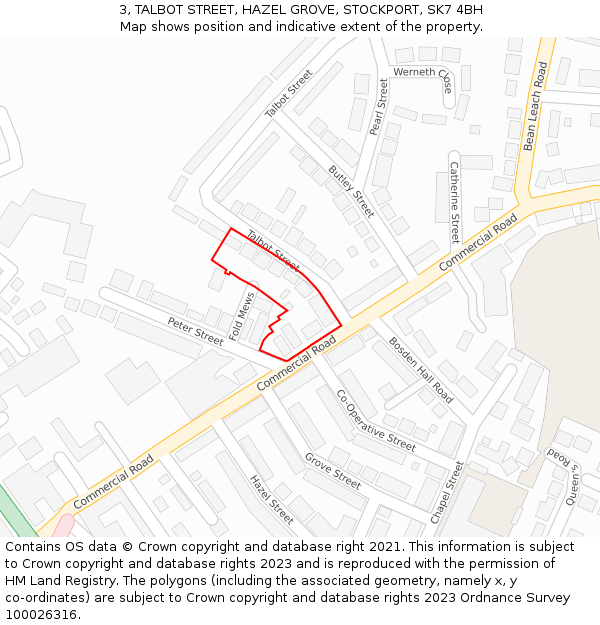 3, TALBOT STREET, HAZEL GROVE, STOCKPORT, SK7 4BH: Location map and indicative extent of plot