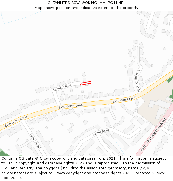 3, TANNERS ROW, WOKINGHAM, RG41 4EL: Location map and indicative extent of plot