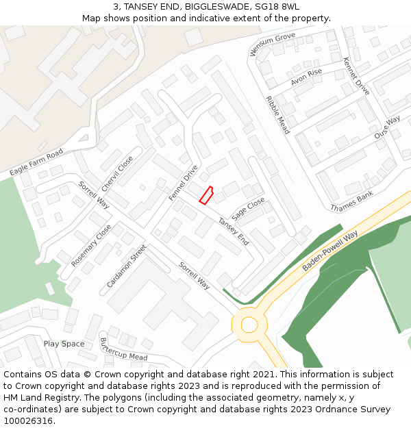 3, TANSEY END, BIGGLESWADE, SG18 8WL: Location map and indicative extent of plot