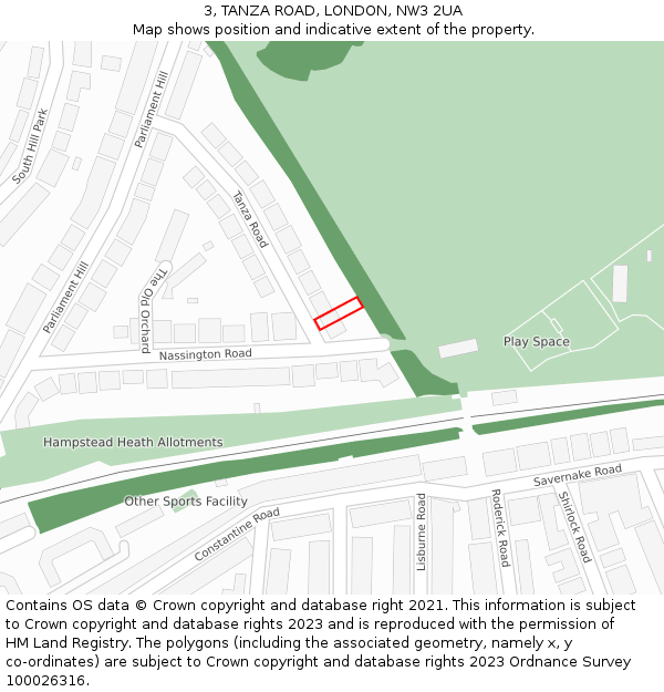 3, TANZA ROAD, LONDON, NW3 2UA: Location map and indicative extent of plot
