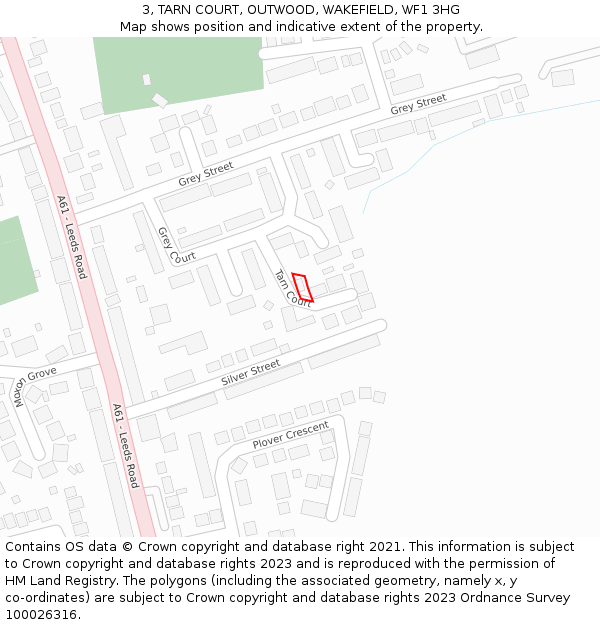 3, TARN COURT, OUTWOOD, WAKEFIELD, WF1 3HG: Location map and indicative extent of plot