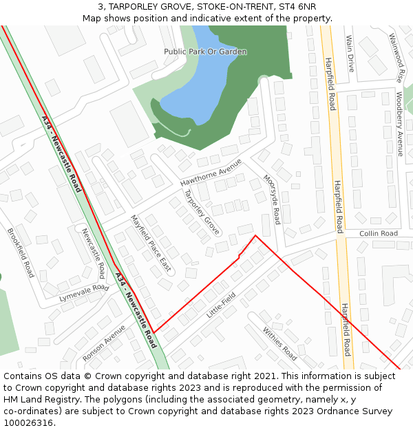 3, TARPORLEY GROVE, STOKE-ON-TRENT, ST4 6NR: Location map and indicative extent of plot