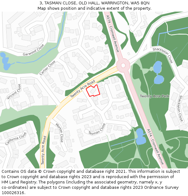 3, TASMAN CLOSE, OLD HALL, WARRINGTON, WA5 8QN: Location map and indicative extent of plot