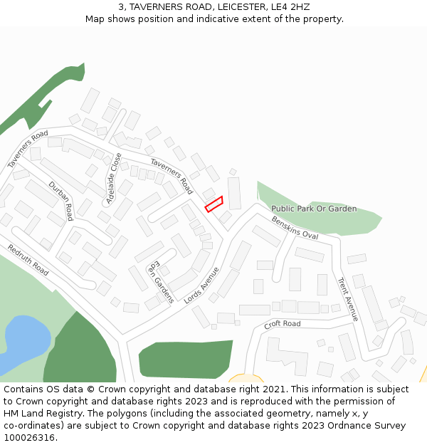 3, TAVERNERS ROAD, LEICESTER, LE4 2HZ: Location map and indicative extent of plot