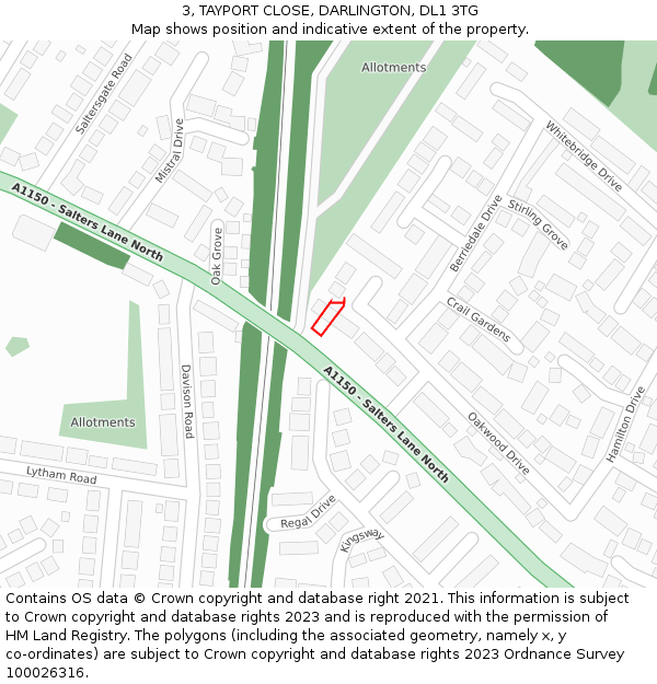 3, TAYPORT CLOSE, DARLINGTON, DL1 3TG: Location map and indicative extent of plot