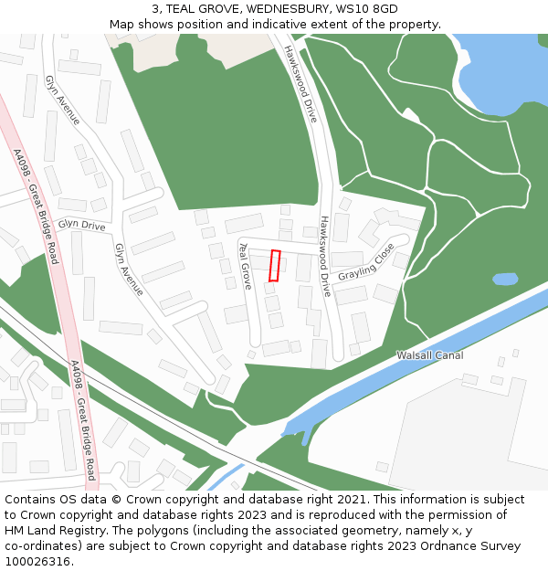 3, TEAL GROVE, WEDNESBURY, WS10 8GD: Location map and indicative extent of plot