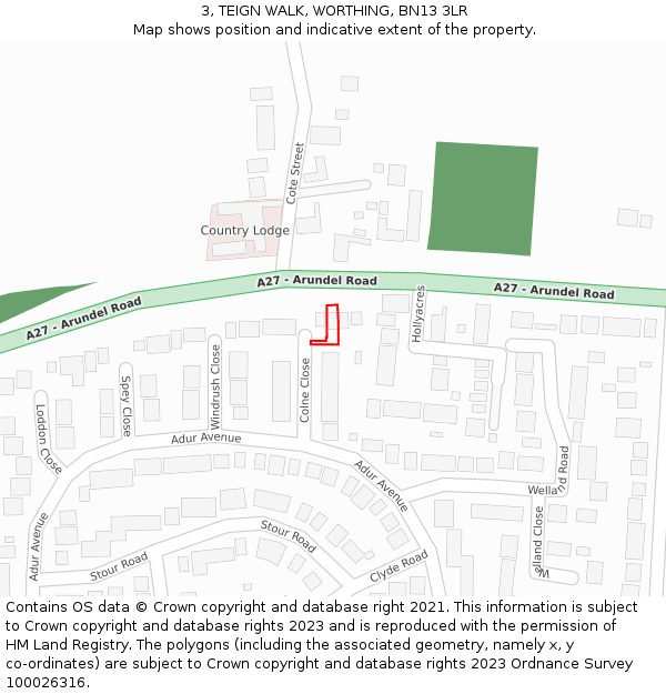 3, TEIGN WALK, WORTHING, BN13 3LR: Location map and indicative extent of plot