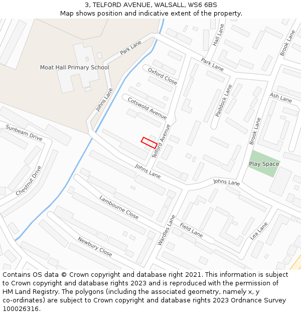 3, TELFORD AVENUE, WALSALL, WS6 6BS: Location map and indicative extent of plot