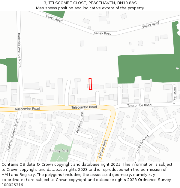 3, TELSCOMBE CLOSE, PEACEHAVEN, BN10 8AS: Location map and indicative extent of plot