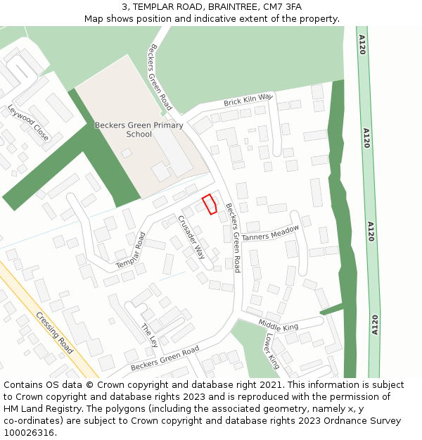 3, TEMPLAR ROAD, BRAINTREE, CM7 3FA: Location map and indicative extent of plot