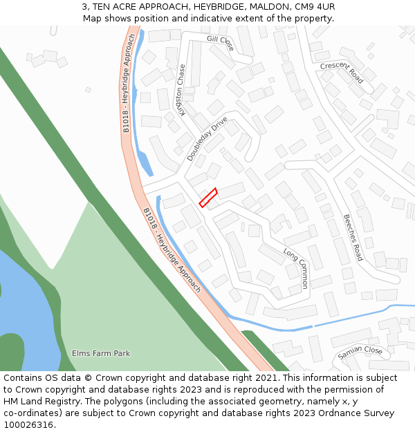 3, TEN ACRE APPROACH, HEYBRIDGE, MALDON, CM9 4UR: Location map and indicative extent of plot