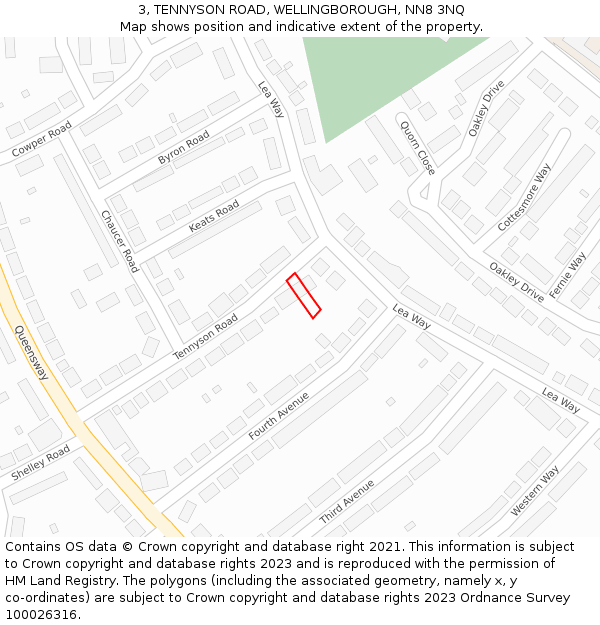 3, TENNYSON ROAD, WELLINGBOROUGH, NN8 3NQ: Location map and indicative extent of plot