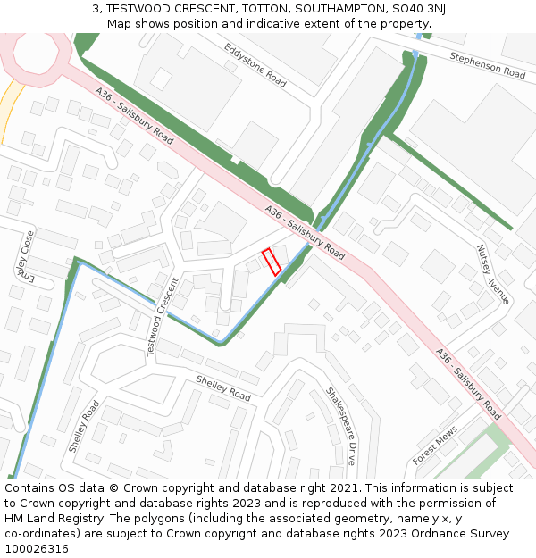 3, TESTWOOD CRESCENT, TOTTON, SOUTHAMPTON, SO40 3NJ: Location map and indicative extent of plot