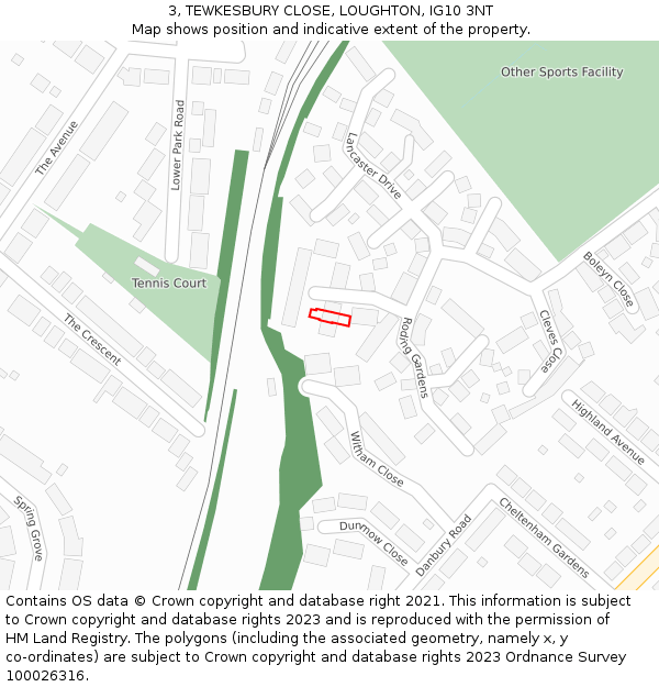 3, TEWKESBURY CLOSE, LOUGHTON, IG10 3NT: Location map and indicative extent of plot