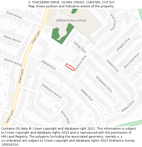 3, THACKERAY DRIVE, VICARS CROSS, CHESTER, CH3 5LP: Location map and indicative extent of plot