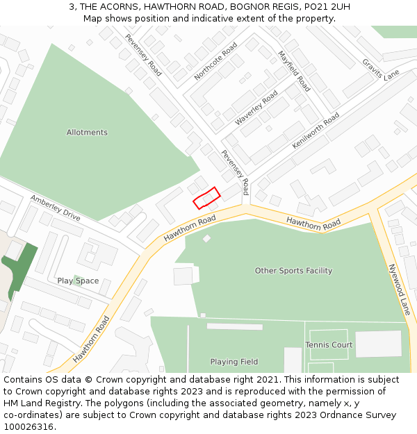 3, THE ACORNS, HAWTHORN ROAD, BOGNOR REGIS, PO21 2UH: Location map and indicative extent of plot