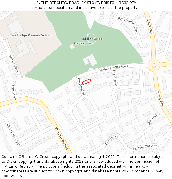 3, THE BEECHES, BRADLEY STOKE, BRISTOL, BS32 9TA: Location map and indicative extent of plot