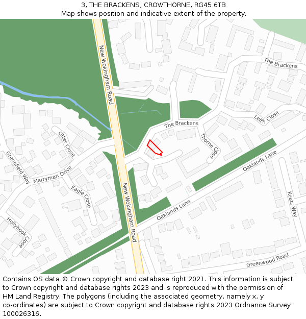 3, THE BRACKENS, CROWTHORNE, RG45 6TB: Location map and indicative extent of plot
