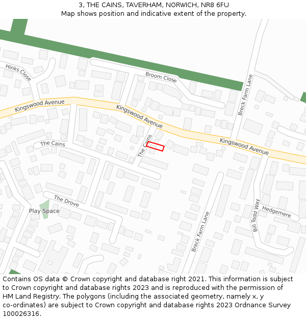 3, THE CAINS, TAVERHAM, NORWICH, NR8 6FU: Location map and indicative extent of plot