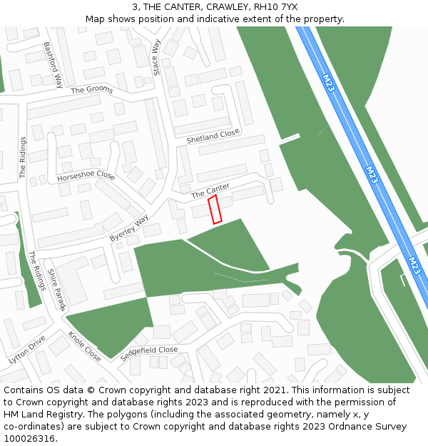 3, THE CANTER, CRAWLEY, RH10 7YX: Location map and indicative extent of plot