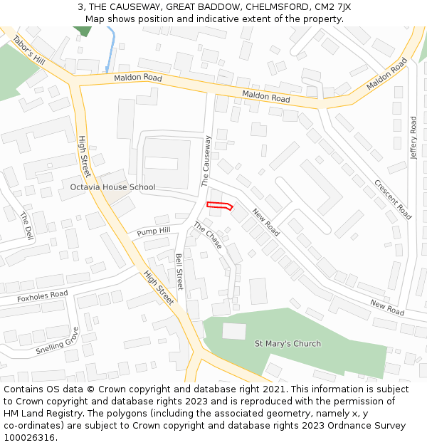 3, THE CAUSEWAY, GREAT BADDOW, CHELMSFORD, CM2 7JX: Location map and indicative extent of plot