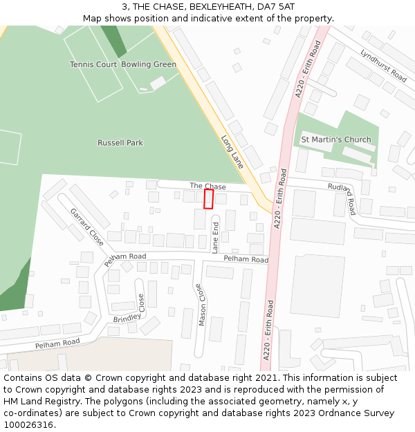 3, THE CHASE, BEXLEYHEATH, DA7 5AT: Location map and indicative extent of plot