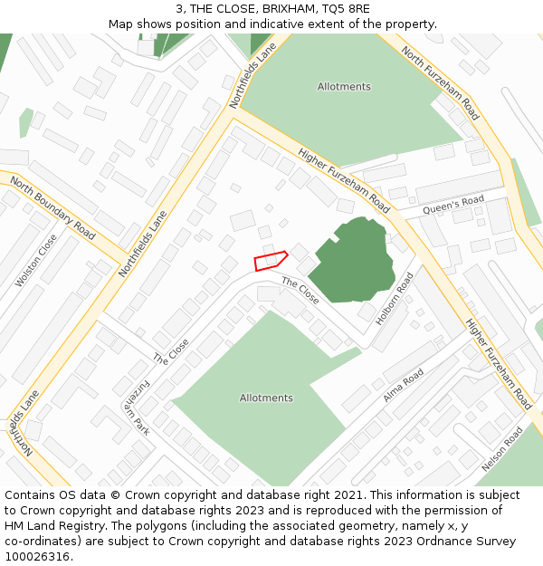 3, THE CLOSE, BRIXHAM, TQ5 8RE: Location map and indicative extent of plot