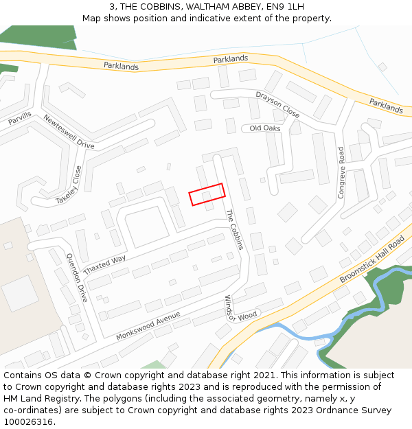3, THE COBBINS, WALTHAM ABBEY, EN9 1LH: Location map and indicative extent of plot