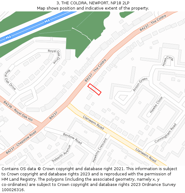 3, THE COLDRA, NEWPORT, NP18 2LP: Location map and indicative extent of plot