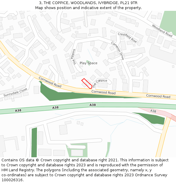 3, THE COPPICE, WOODLANDS, IVYBRIDGE, PL21 9TR: Location map and indicative extent of plot