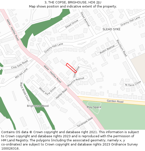 3, THE COPSE, BRIGHOUSE, HD6 2JU: Location map and indicative extent of plot