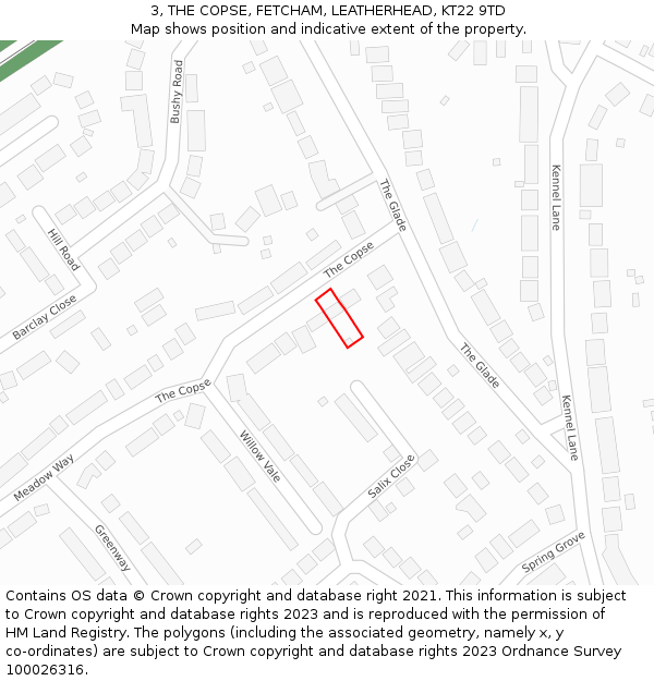 3, THE COPSE, FETCHAM, LEATHERHEAD, KT22 9TD: Location map and indicative extent of plot