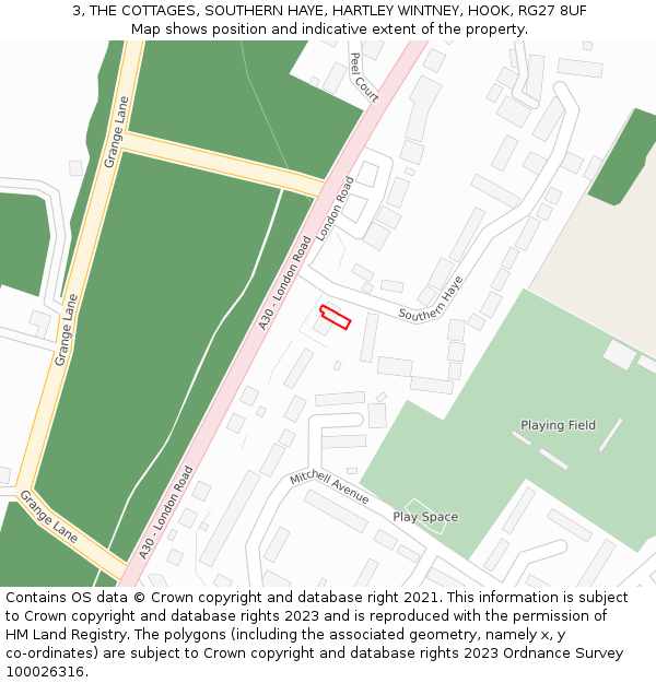 3, THE COTTAGES, SOUTHERN HAYE, HARTLEY WINTNEY, HOOK, RG27 8UF: Location map and indicative extent of plot