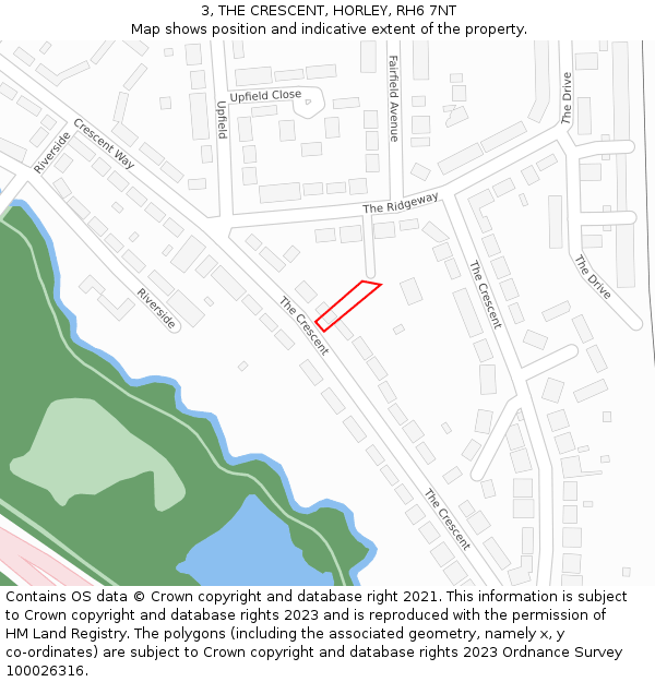 3, THE CRESCENT, HORLEY, RH6 7NT: Location map and indicative extent of plot