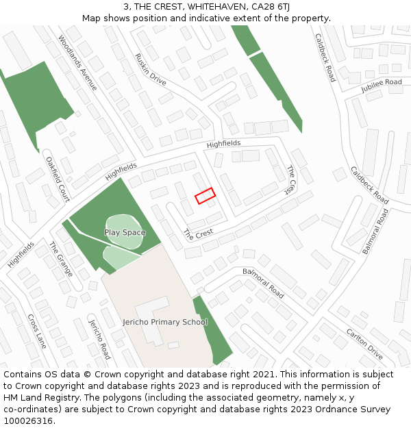 3, THE CREST, WHITEHAVEN, CA28 6TJ: Location map and indicative extent of plot