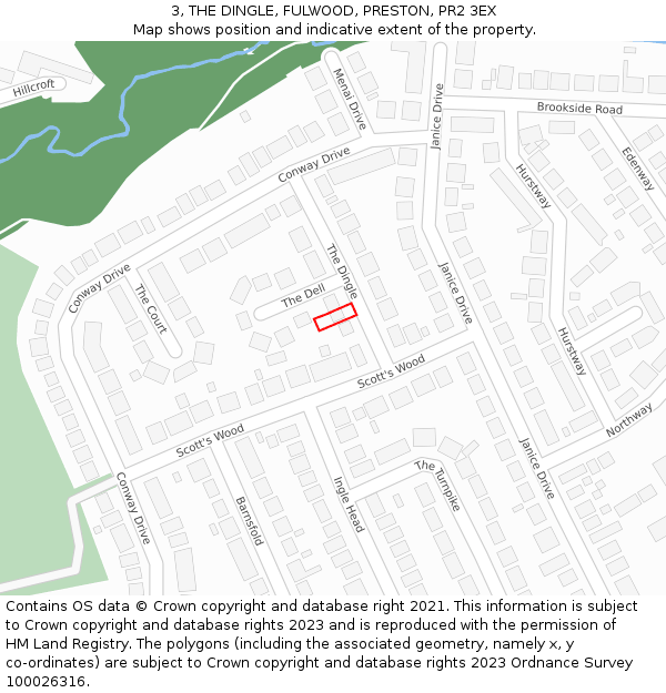 3, THE DINGLE, FULWOOD, PRESTON, PR2 3EX: Location map and indicative extent of plot