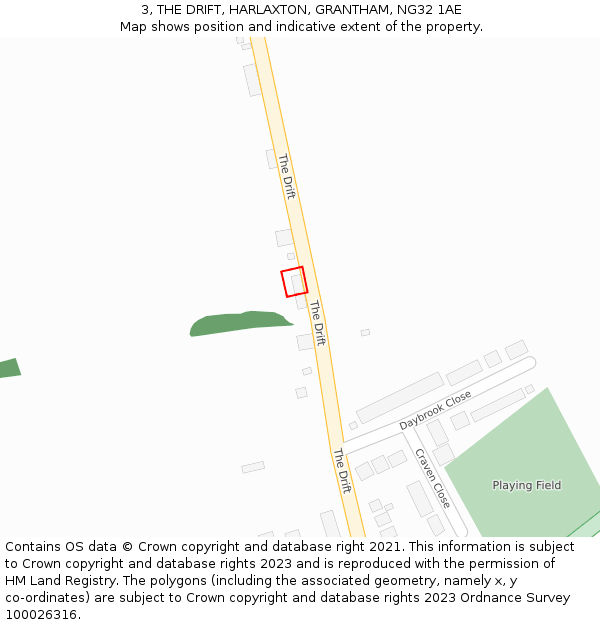 3, THE DRIFT, HARLAXTON, GRANTHAM, NG32 1AE: Location map and indicative extent of plot