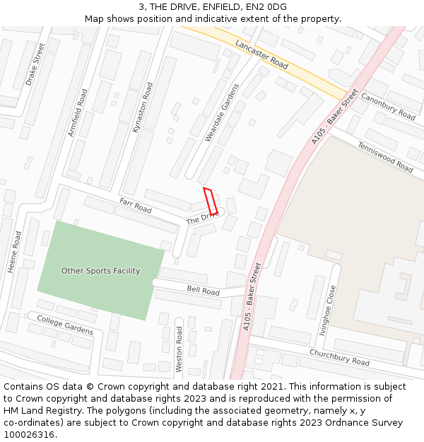 3, THE DRIVE, ENFIELD, EN2 0DG: Location map and indicative extent of plot