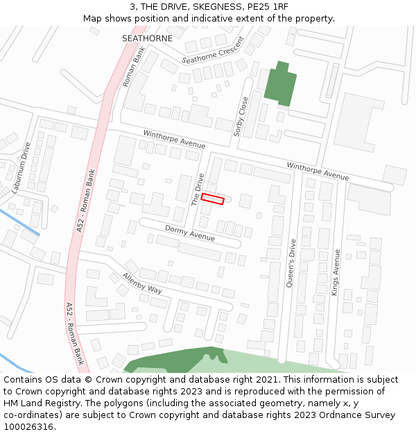 3, THE DRIVE, SKEGNESS, PE25 1RF: Location map and indicative extent of plot