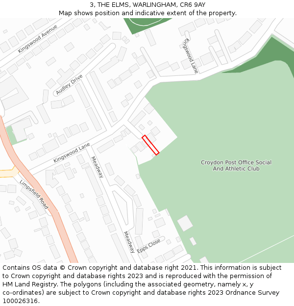 3, THE ELMS, WARLINGHAM, CR6 9AY: Location map and indicative extent of plot