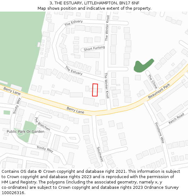 3, THE ESTUARY, LITTLEHAMPTON, BN17 6NF: Location map and indicative extent of plot