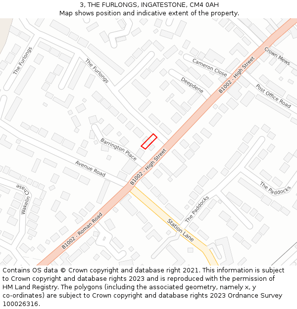 3, THE FURLONGS, INGATESTONE, CM4 0AH: Location map and indicative extent of plot