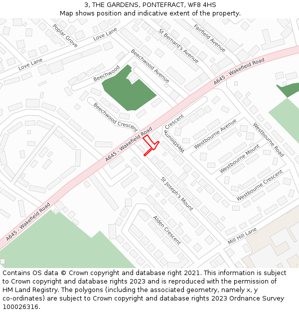 3, THE GARDENS, PONTEFRACT, WF8 4HS: Location map and indicative extent of plot