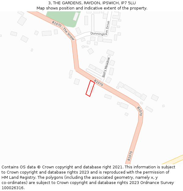 3, THE GARDENS, RAYDON, IPSWICH, IP7 5LU: Location map and indicative extent of plot