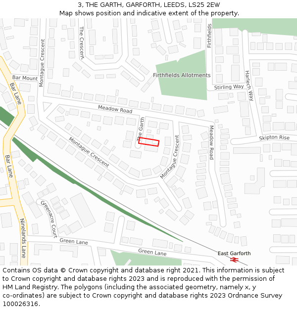 3, THE GARTH, GARFORTH, LEEDS, LS25 2EW: Location map and indicative extent of plot