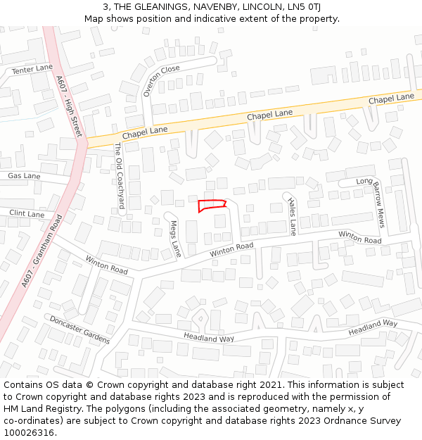 3, THE GLEANINGS, NAVENBY, LINCOLN, LN5 0TJ: Location map and indicative extent of plot