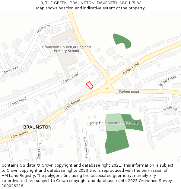 3, THE GREEN, BRAUNSTON, DAVENTRY, NN11 7HW: Location map and indicative extent of plot